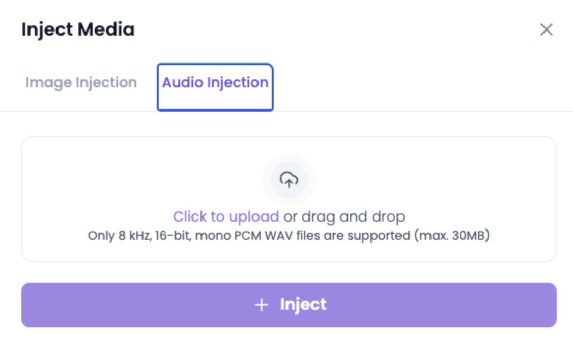 A manual session with a closeup of audio injection.