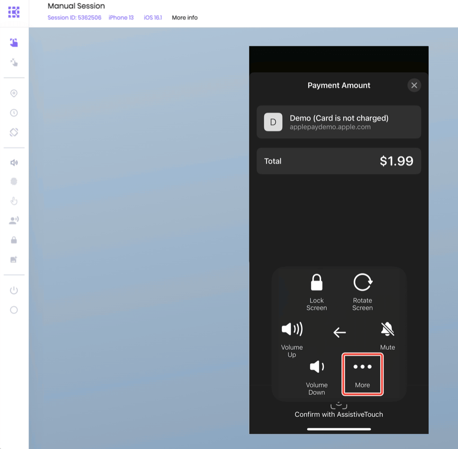The More option in Assistive touch expanded menu