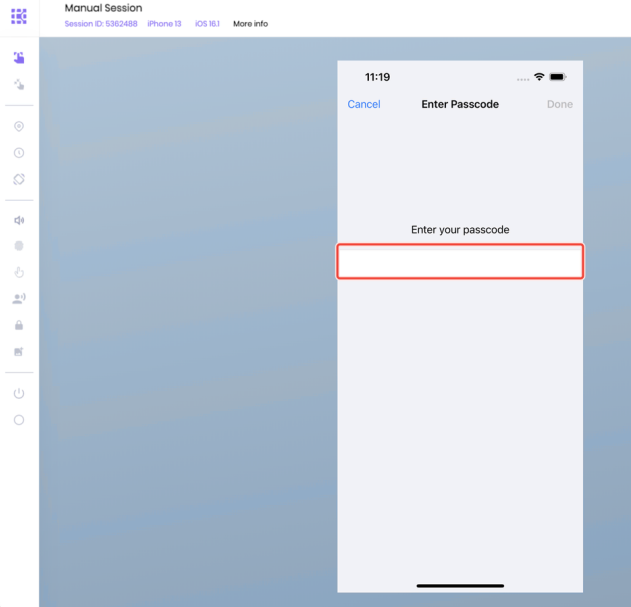 The passcode input screen