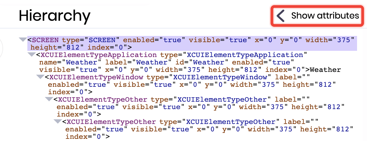 The button to display attributes