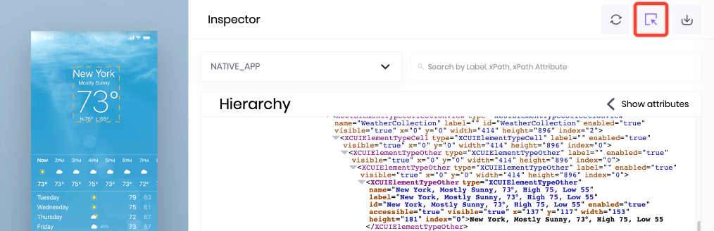 The icon to inspect elements