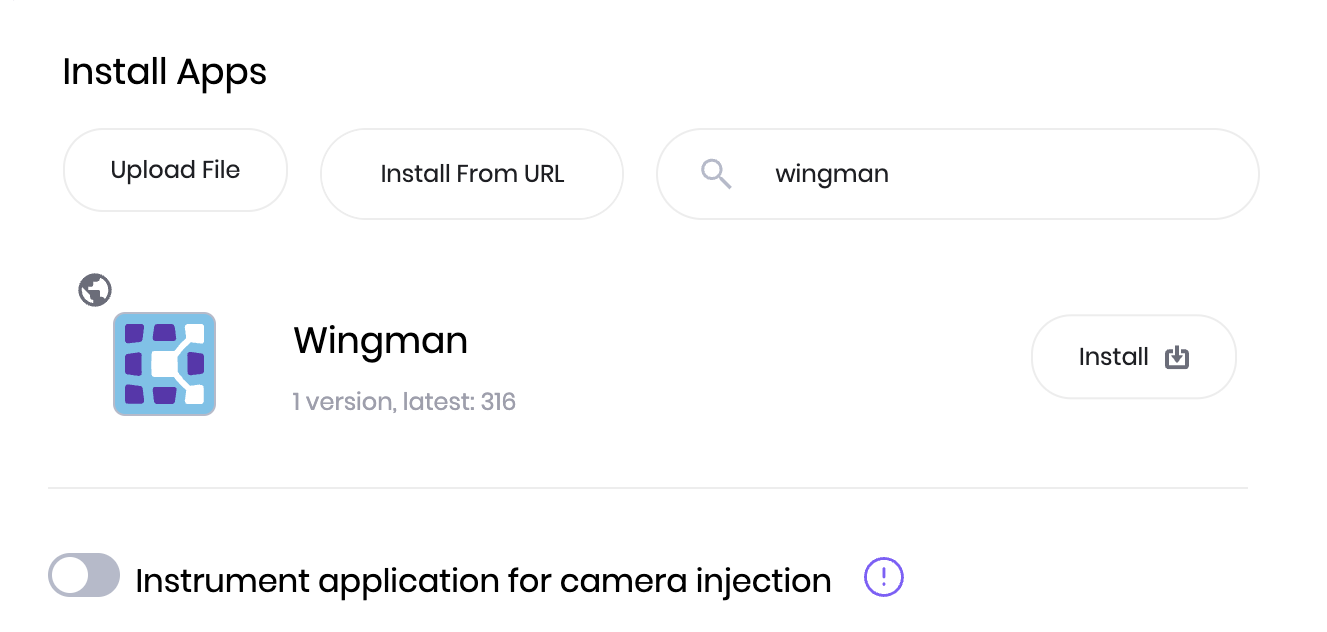 A close-up of the different app installation options during a manual session.