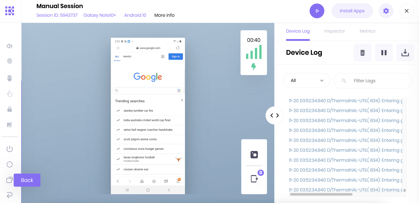 Select Back on Device Controls