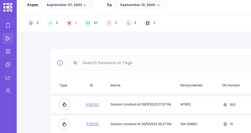Select Sessions tab