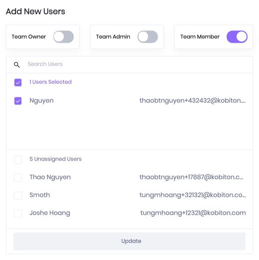Add a Team Role to a user