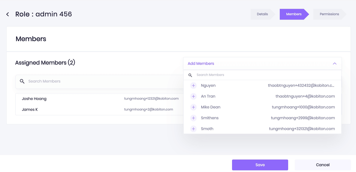 Select the plus icon to add a user to a role