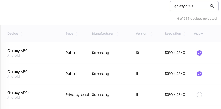 Manually search, or use the search bar to find devices
