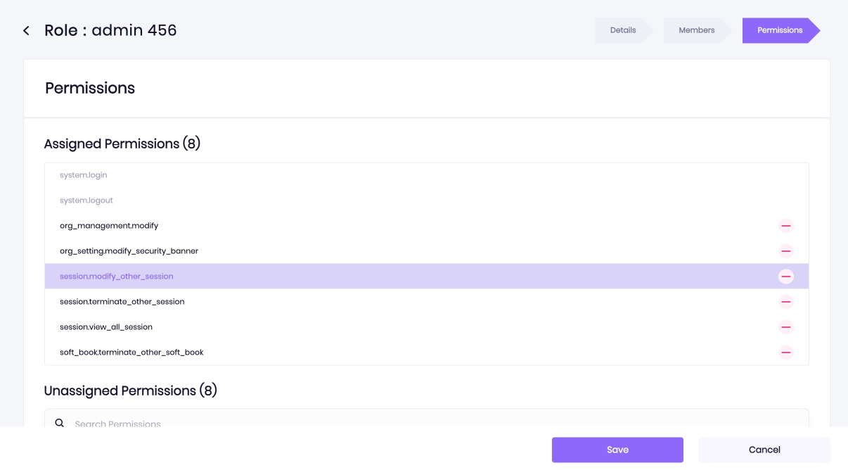 Assign/Remove permissions from the role