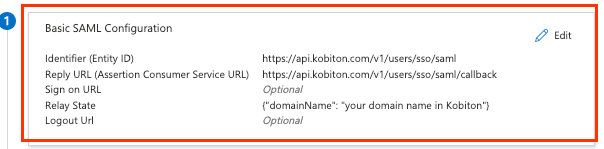 Fill out Identifier, Reply URL, Relay State from Kobiton SSO parameters