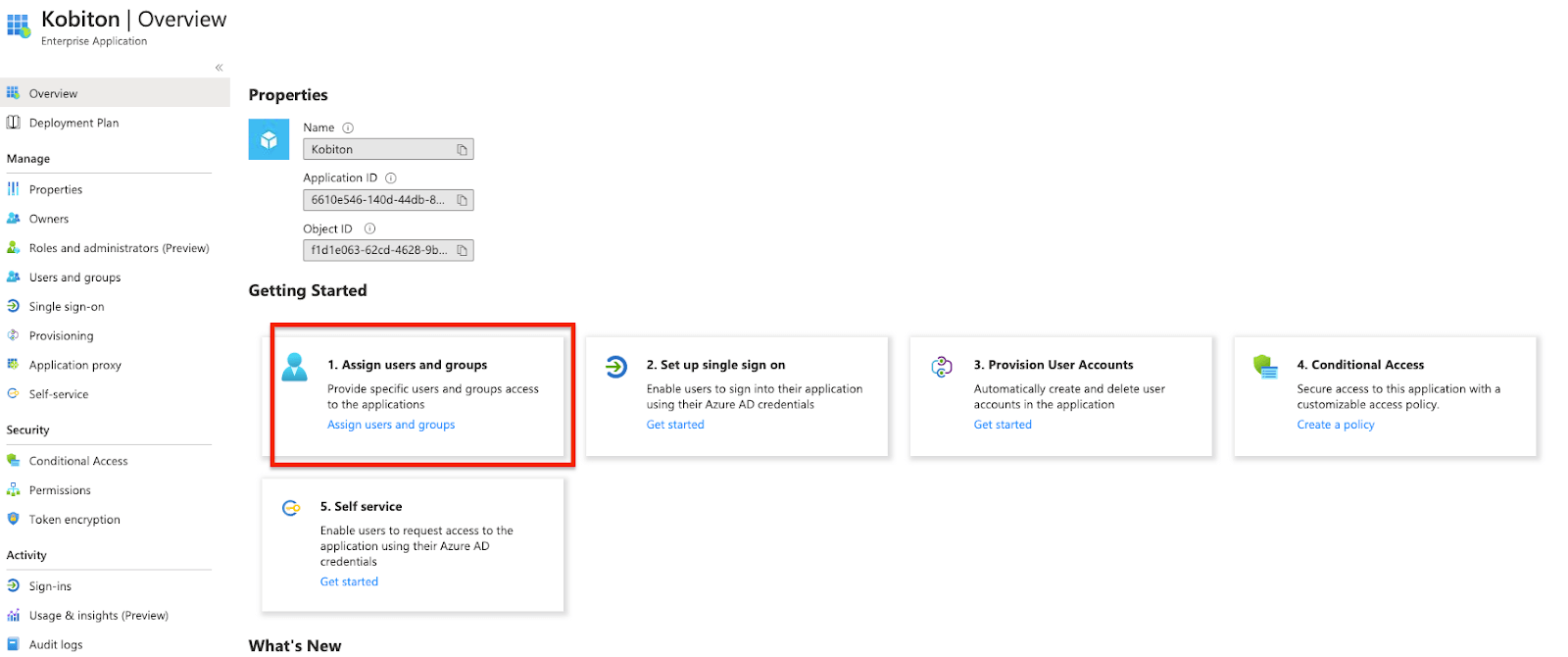 Assign users and group option in Getting Started