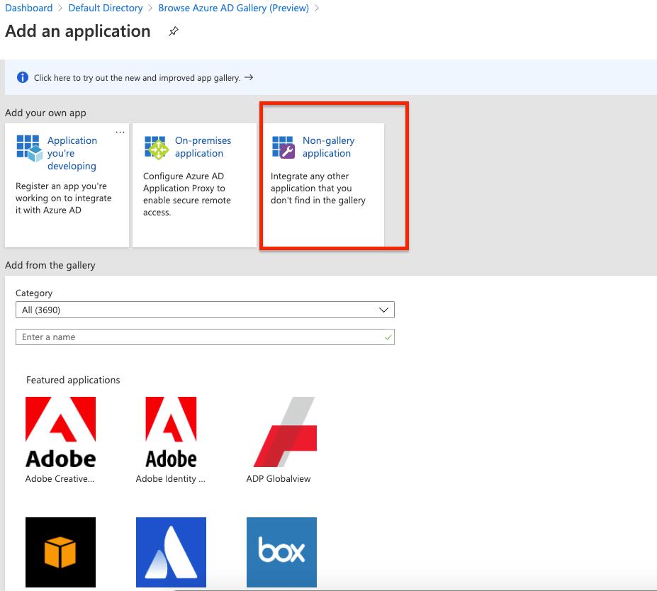 Choose Non-gallery application option