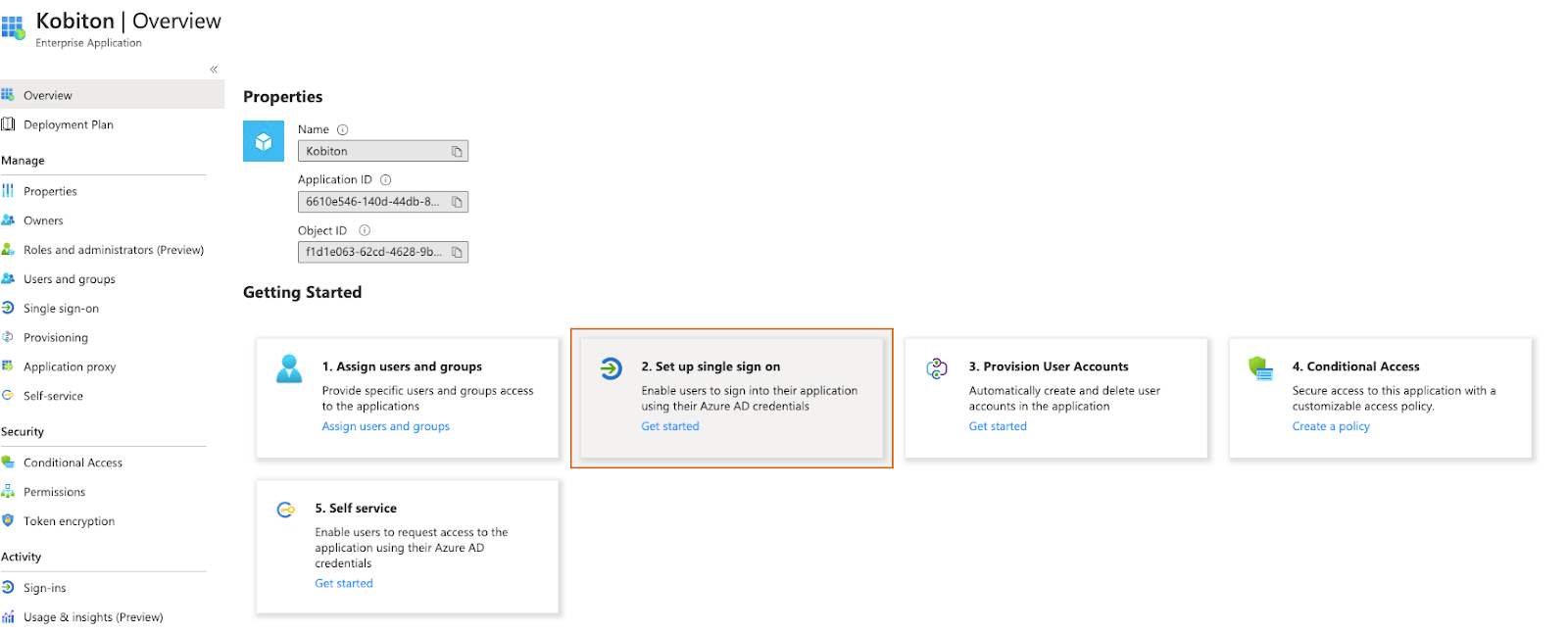 Select Setup Single Sign On option in Getting Started