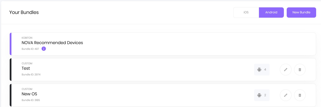 Choose iOS or Android, then select New Bundle