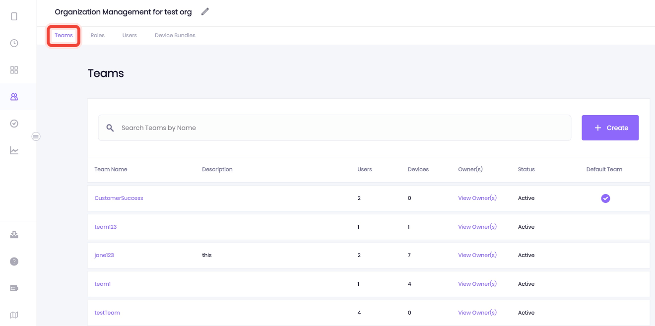 A context to Teams tab and Create a team function