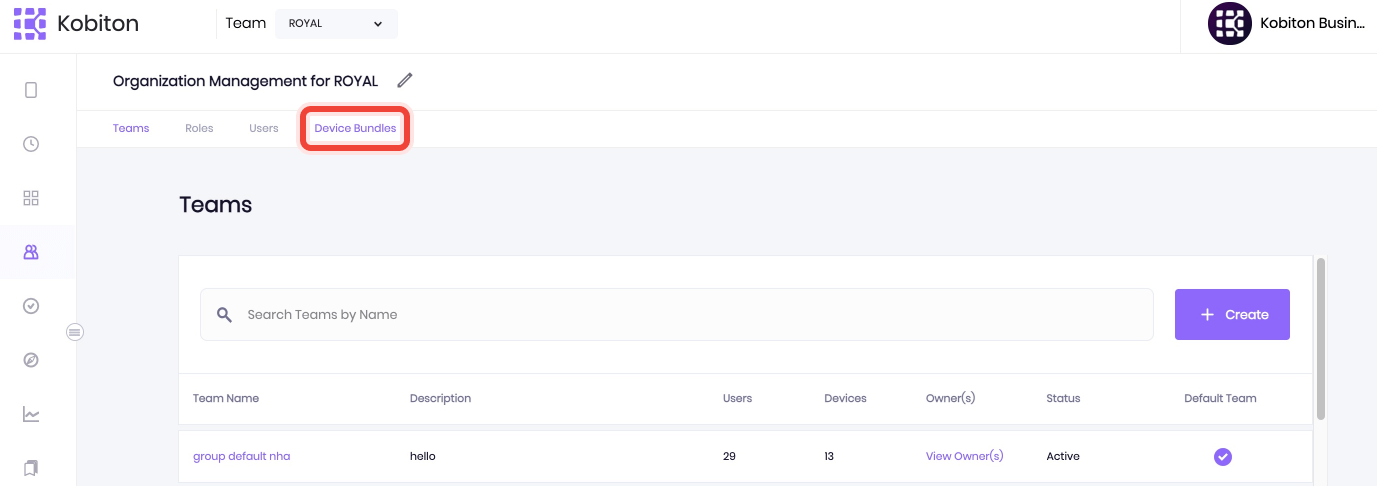 Select Device Bundle tab in Org Management