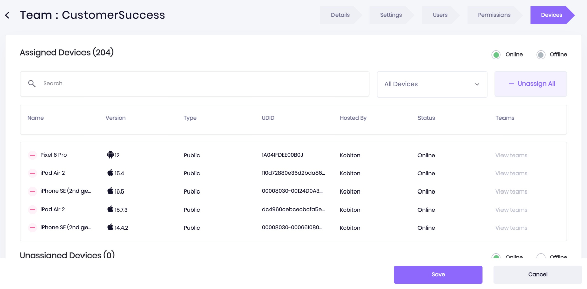 A context to Devices tab