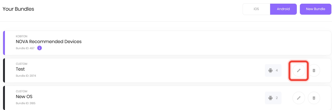 Click pencil to edit the device bundle