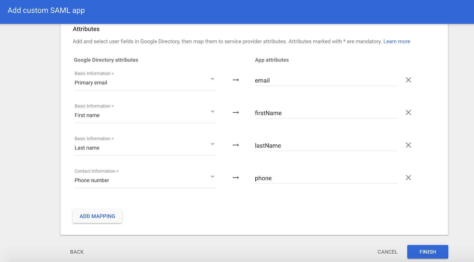 Fill in parameters in Custom SAML