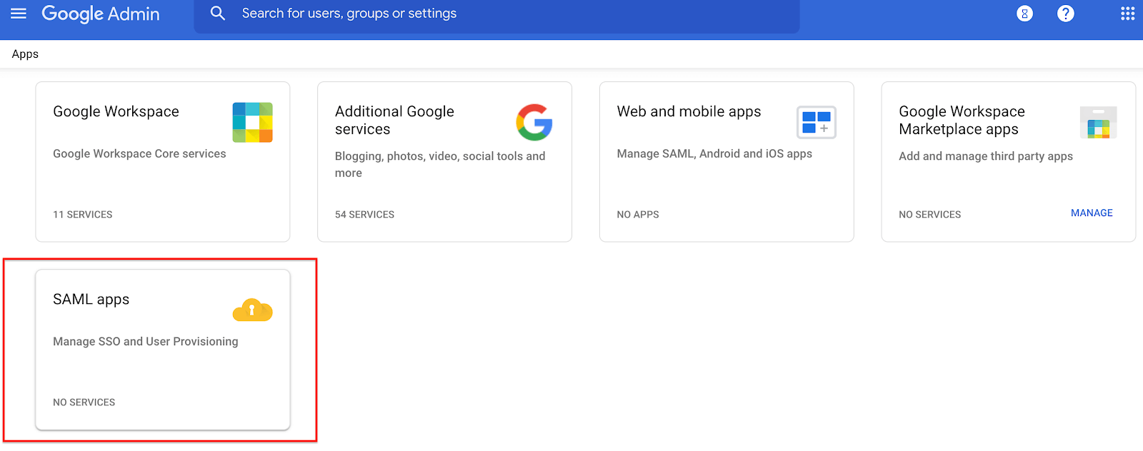 Select SAML apps