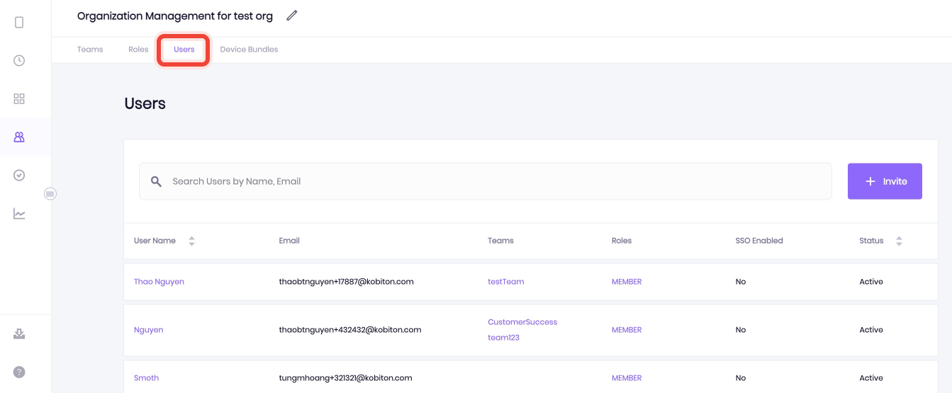In Org Management, select Users tab