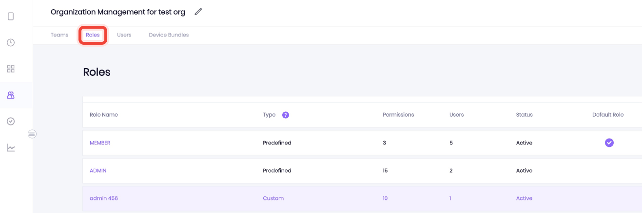 In Org Management, select Roles and choose a role