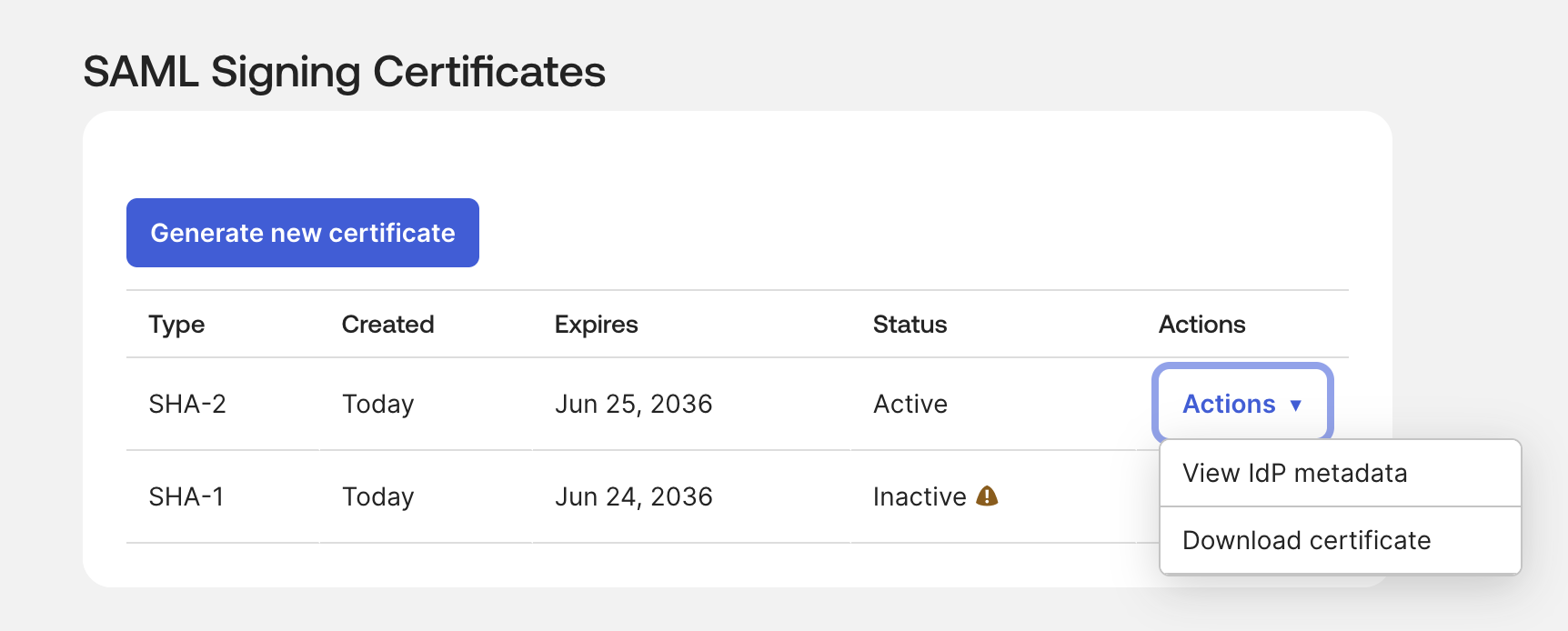 “Select Download certificate for the Okta SAML signing certificate”