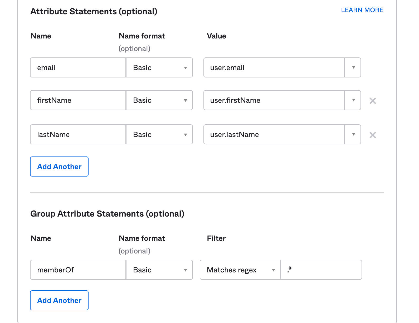 Attribute Statements of OKTA