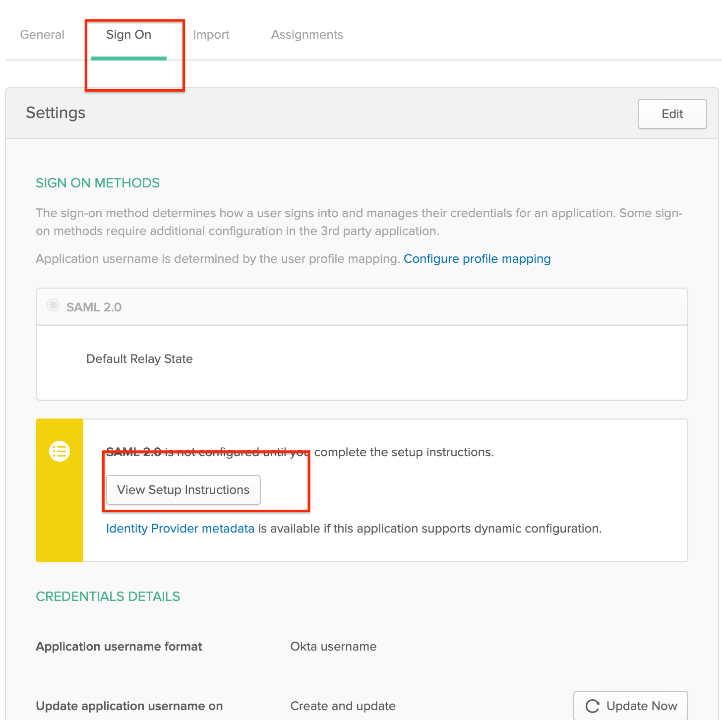 okta view setup instruction context