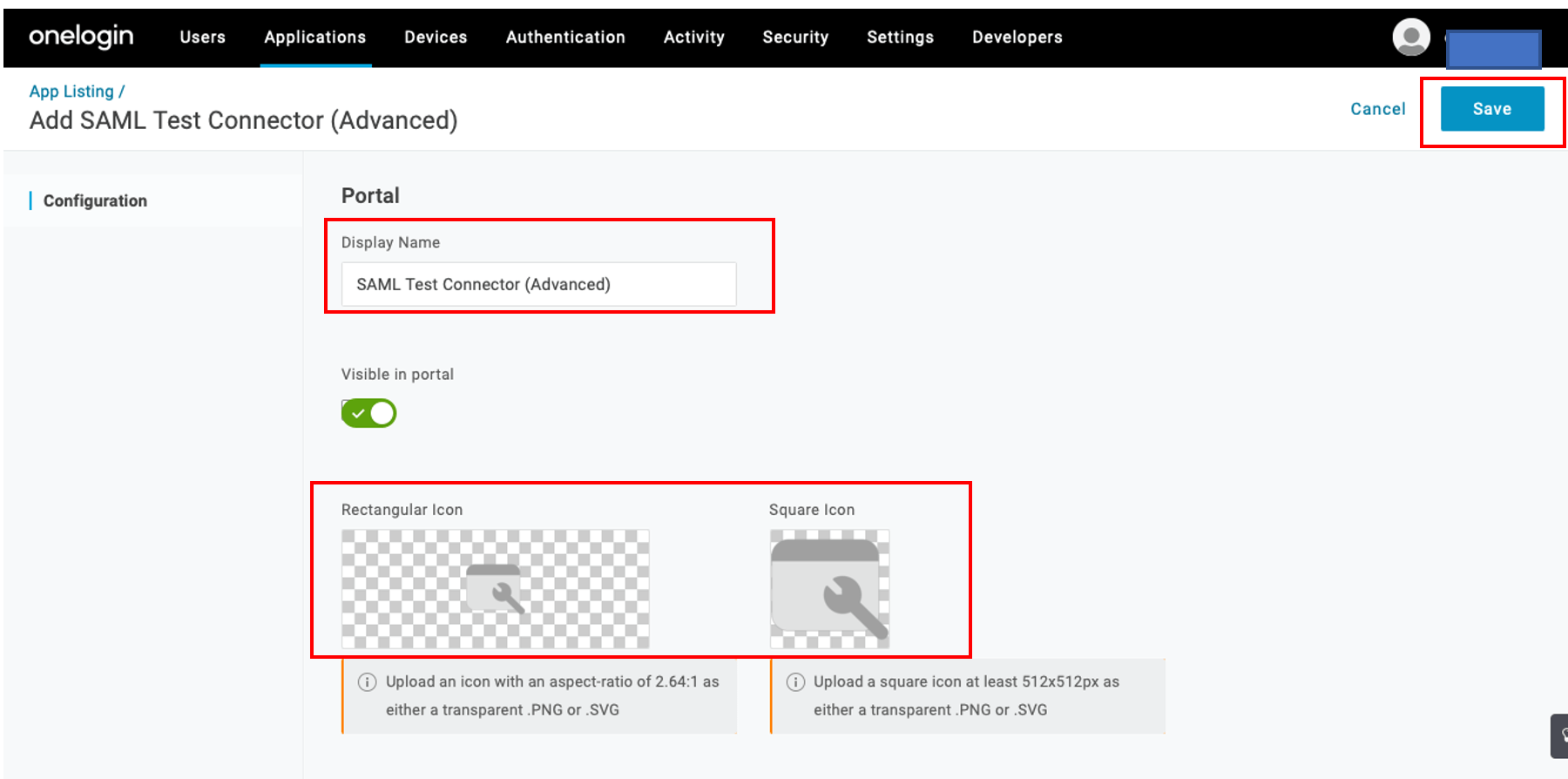 Enter a display name and add a logo to customize your sign-in portal, then select <strong>Save</strong>