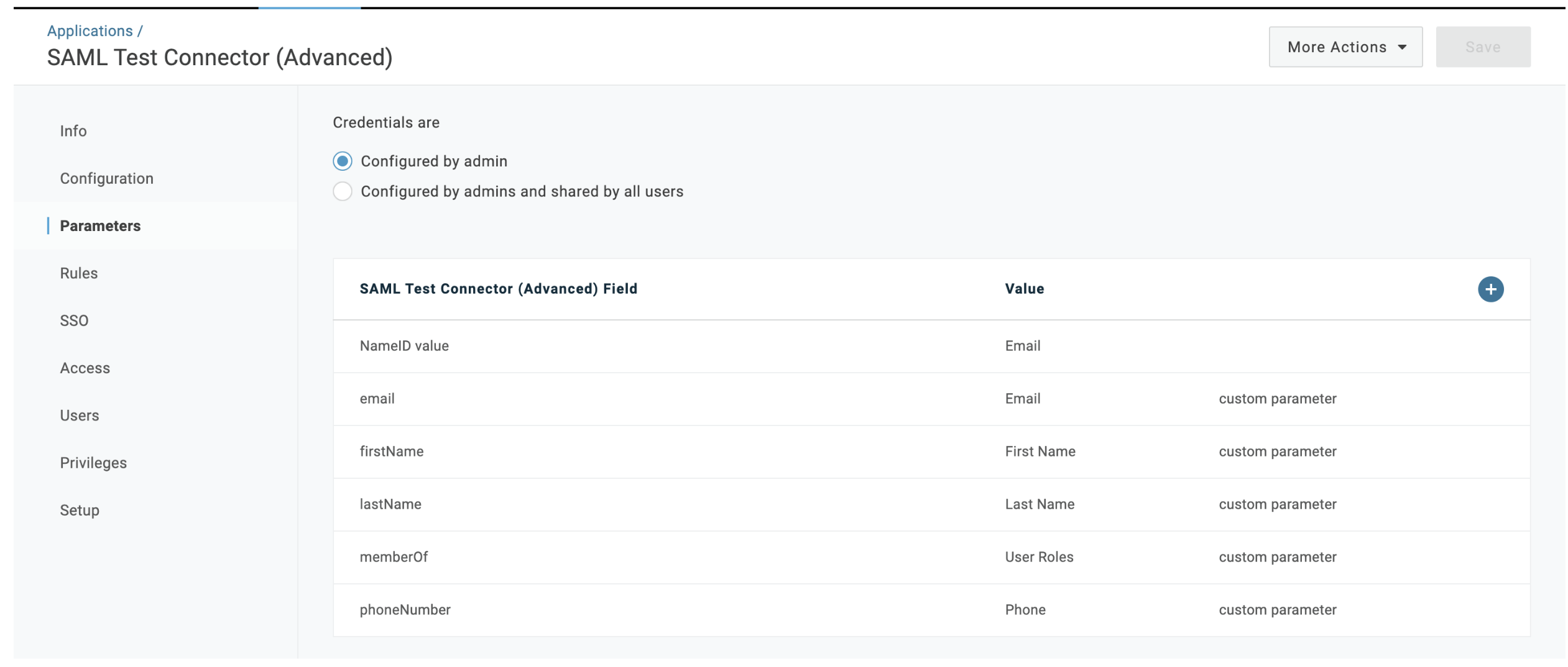 Go to Parameters tab on OneLogin