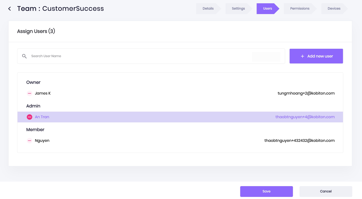 Remove a user from a Team