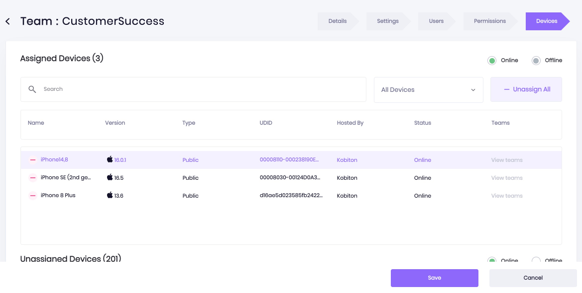 save after assigning devices context