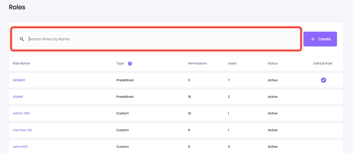 Use the search bar to filter the roles