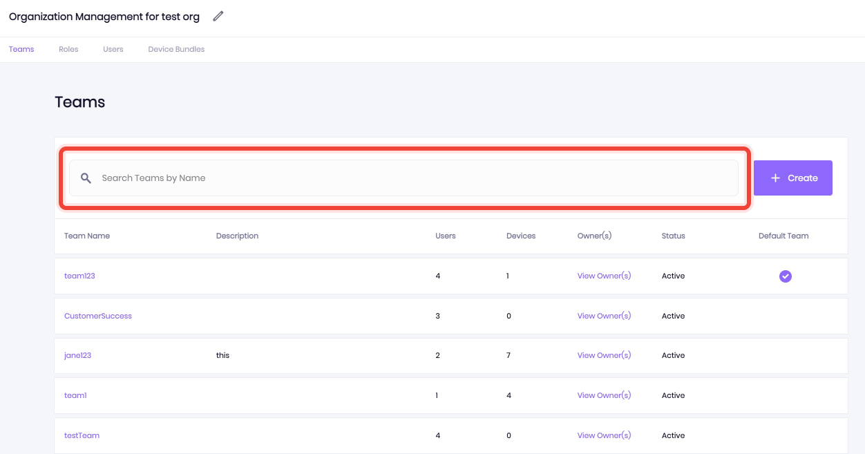 A context to filter the teams by search bar