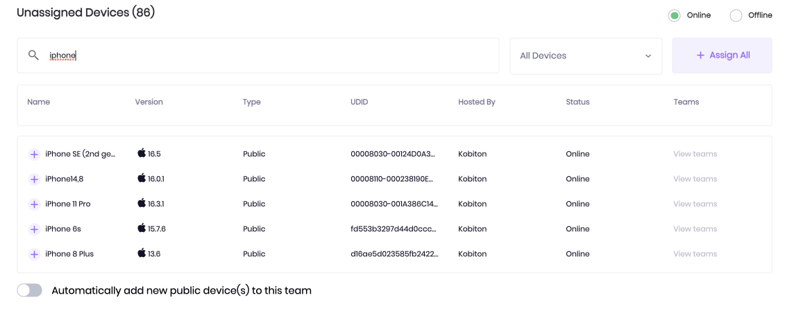 Search devices in Unassigned devices list