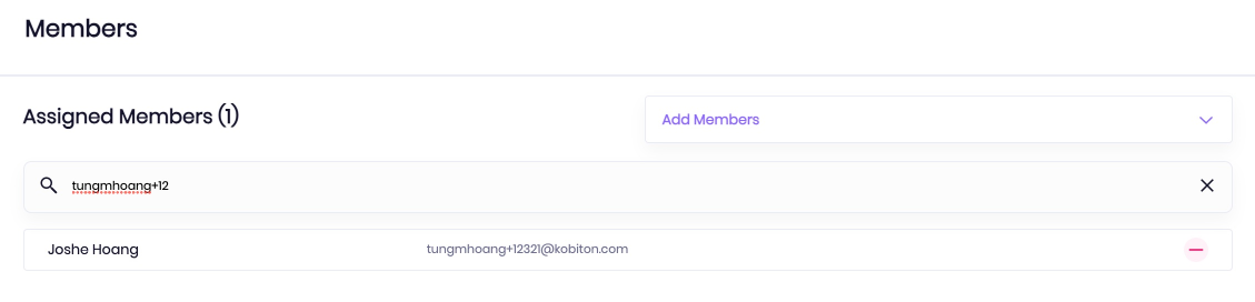A closeup to search for a user to remove