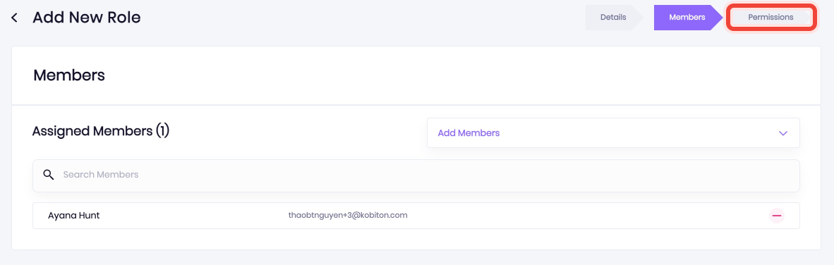 Select the plus icon next to the user, then select *Permissions
