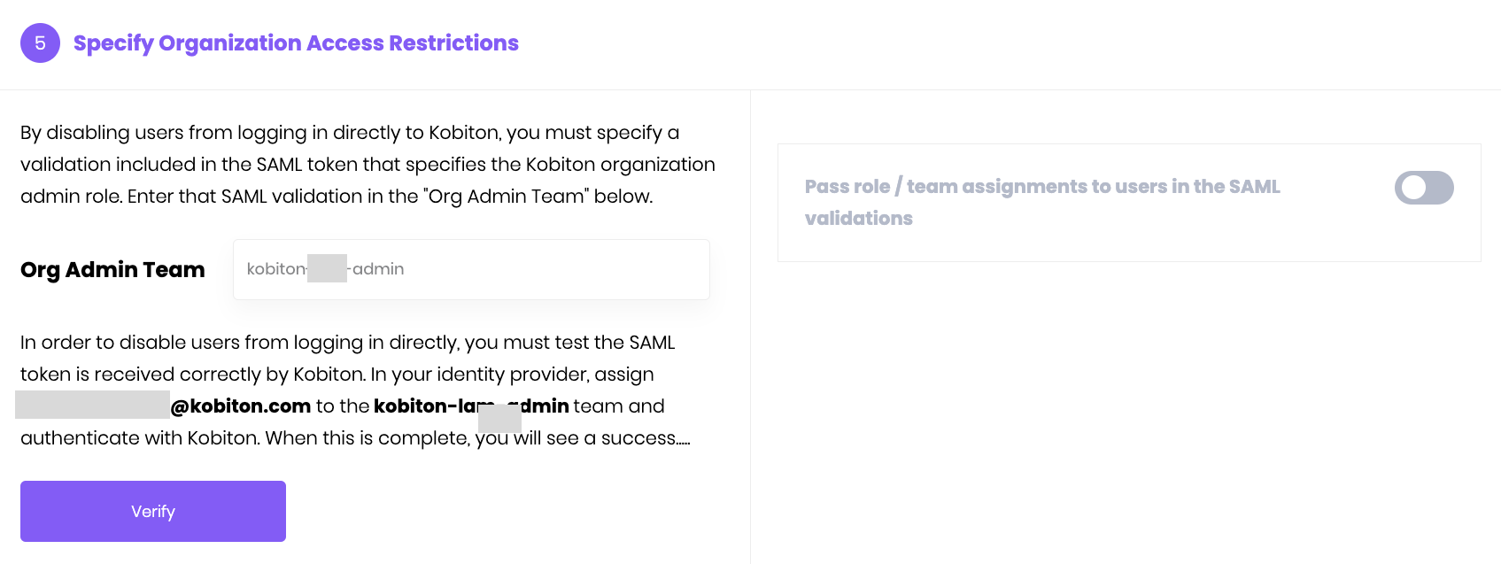 The Specify Organization Access Restrictions step in SSO settings