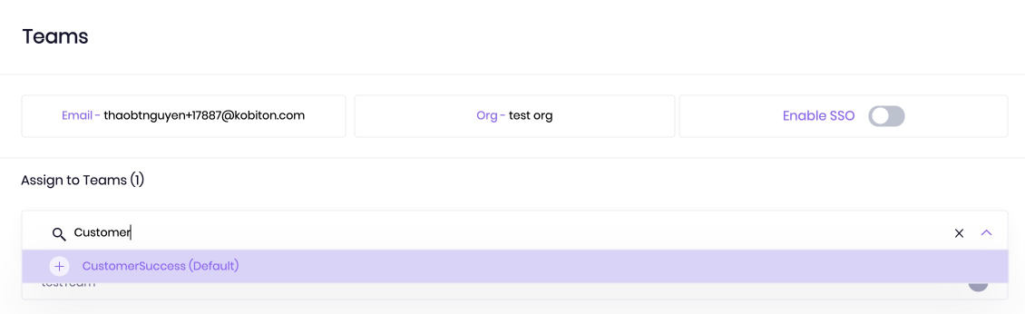Select the plus icon next to the team to assign the team for the user