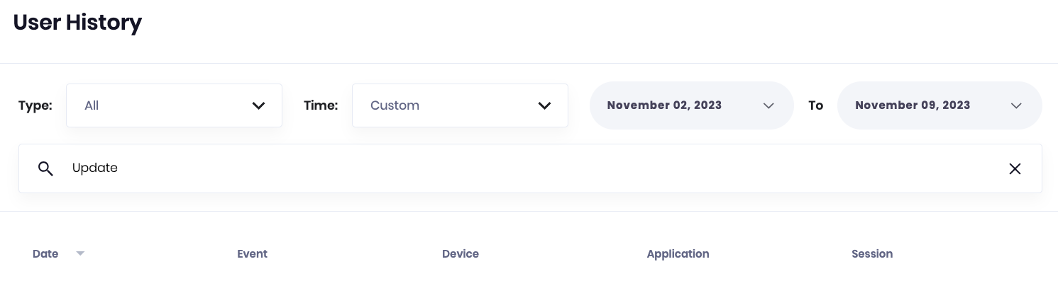 The search bar in User History report