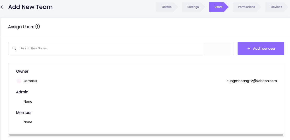 Select Users tab in Teams tab