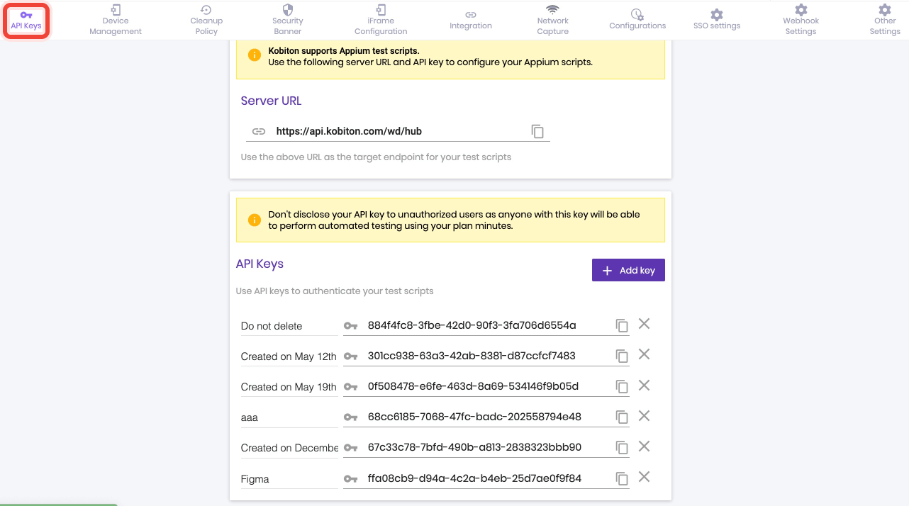 Select API Keys on the top nav bar