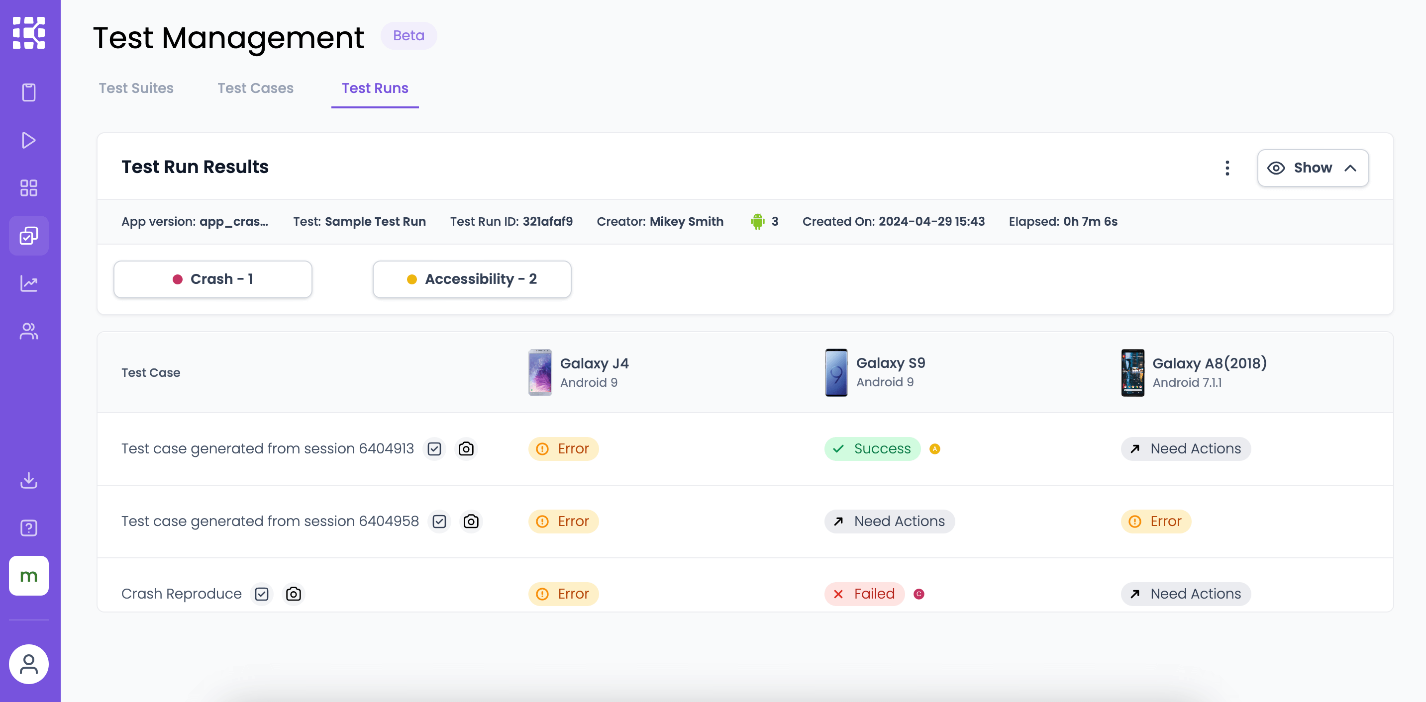 Overview of Test Run Results