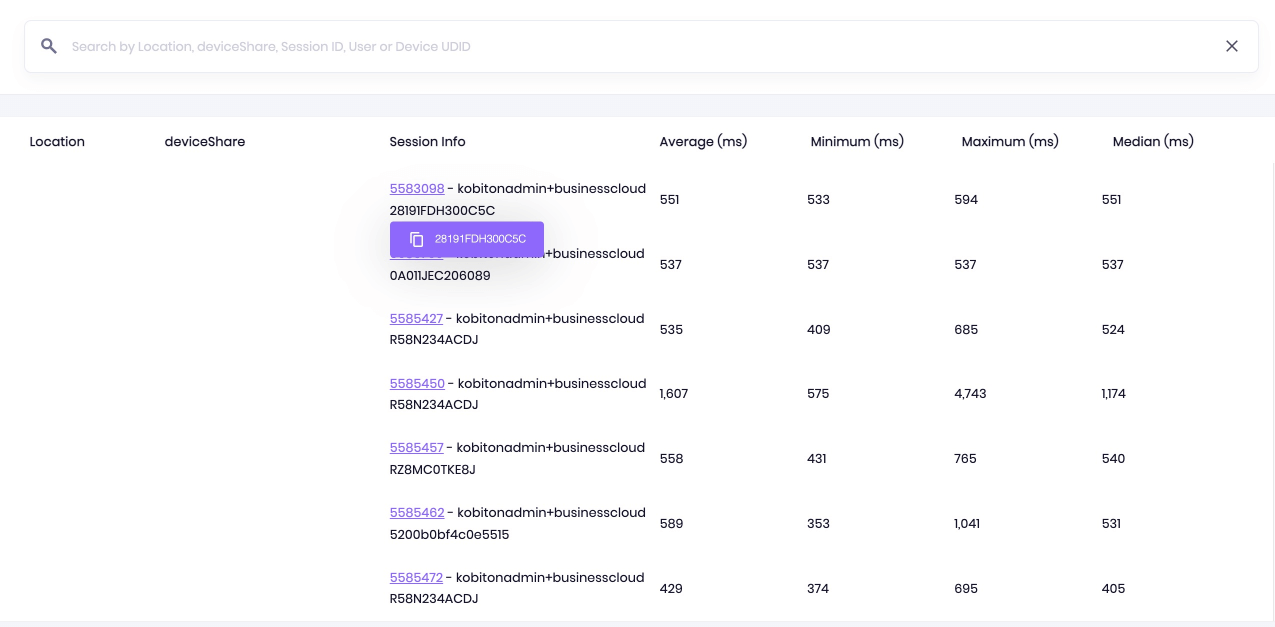 Select session ID to open Session Overview