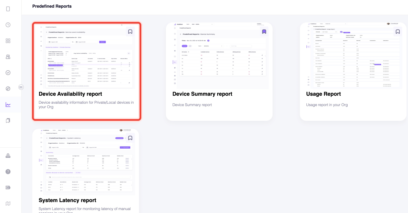 Device Availability report in Predefined report