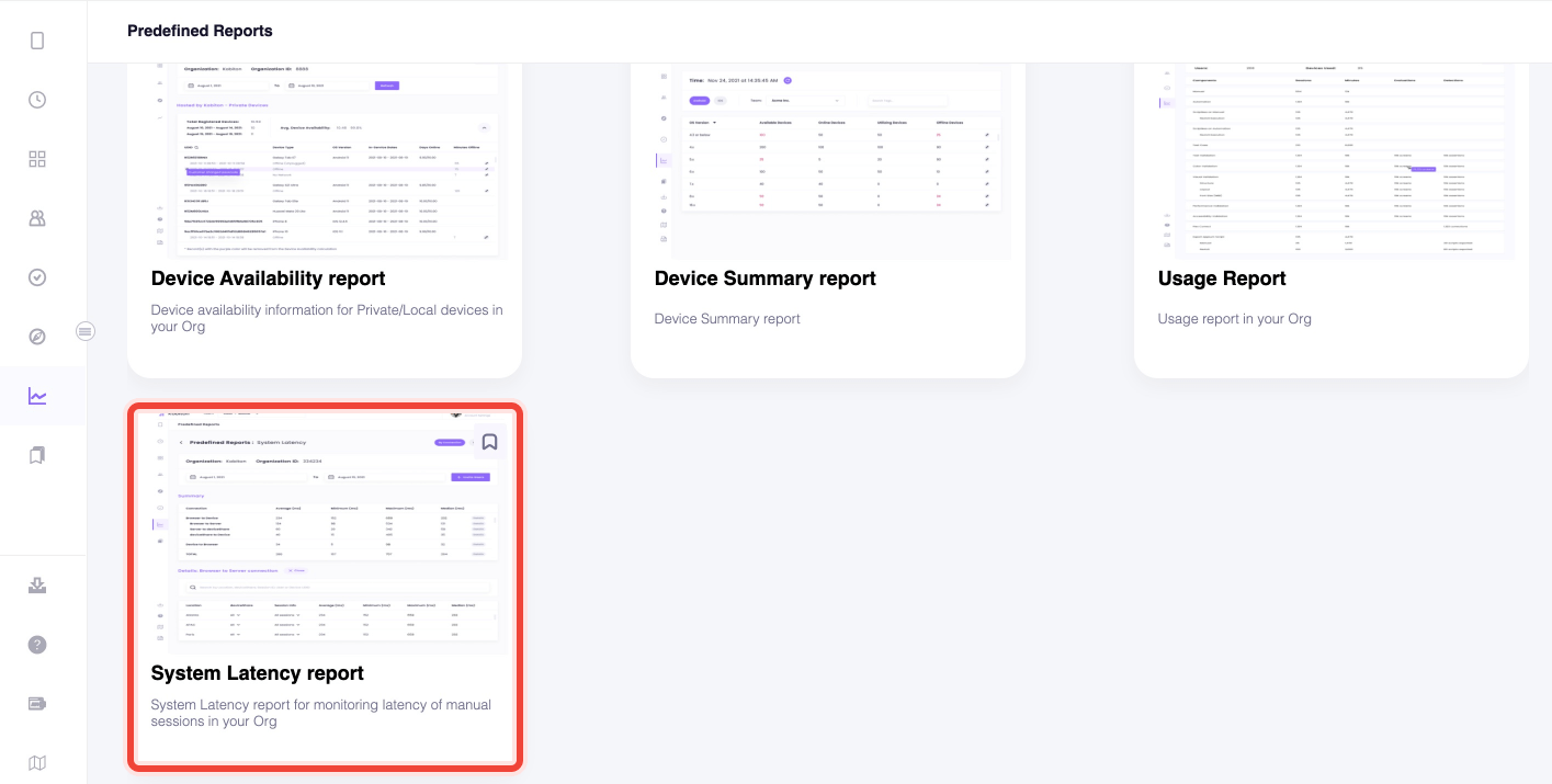 A context to System latency report in Predefined report