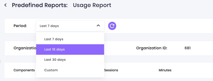 A closeup to time range that affects columns of Usage report