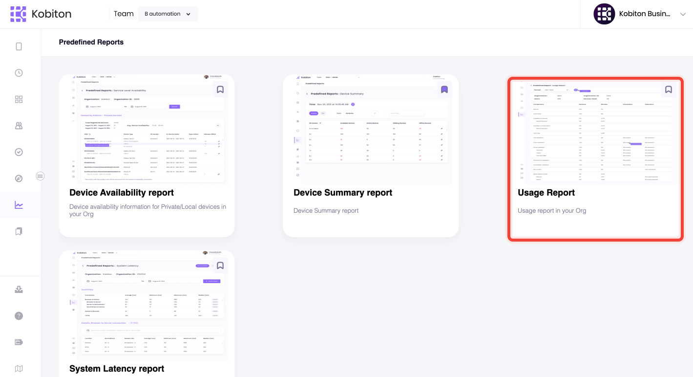 A context of Usage report in Predefined report