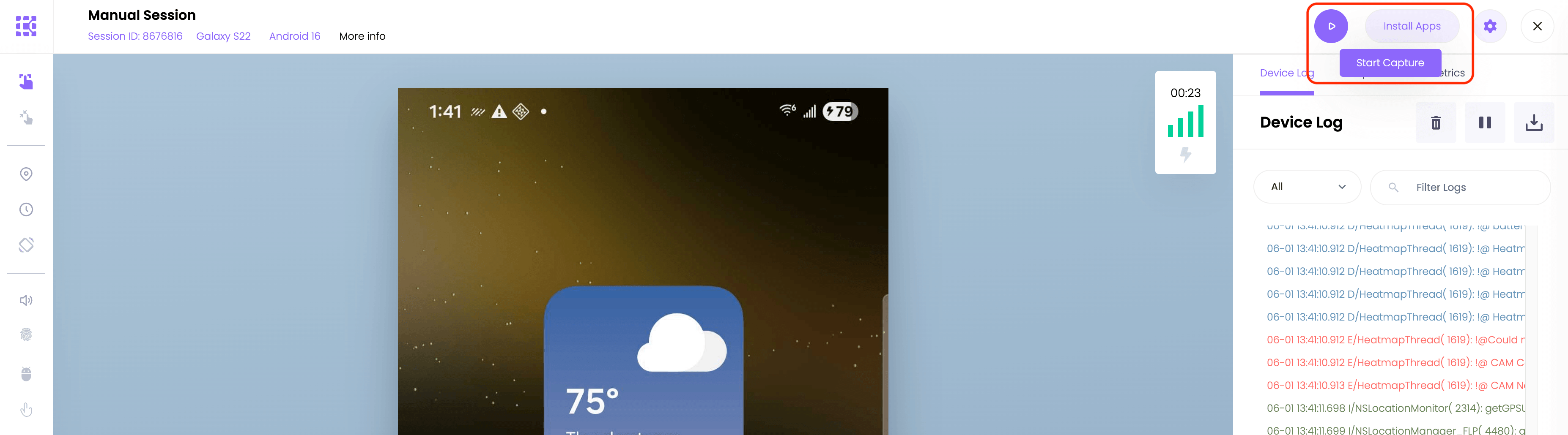 Capture Session icon in Session Explorer