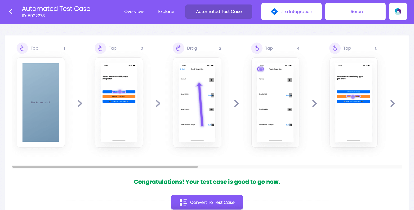 Select Rerun in the Automated Test Case screen